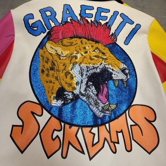 Azalea Wang Graffiti Screams Jacket Womens XL Moto Studded Faux Leather WX055D - Picture 13 of 15